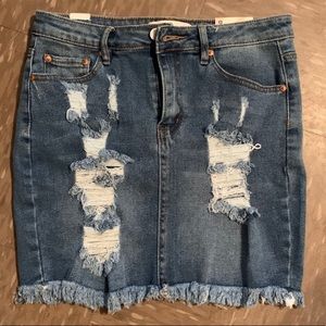 Brand new distressed jean skirt